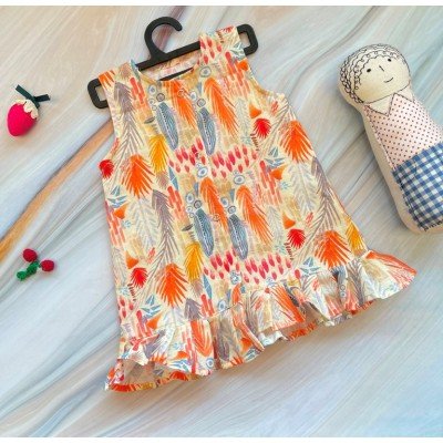 Colorful Feather Linen Printed Sleeveless Dress Colorful Feather Linen Printed Sleeveless Dress