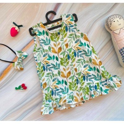 Autumn Leafy Linen Printed Sleeveless Dress Autumn Leafy Linen Printed Sleeveless Dress