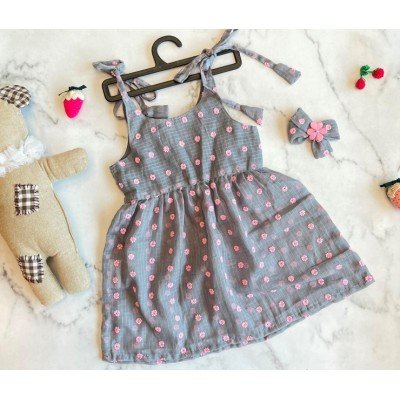 Grey Kota Embroidered Tie knot Dress Grey Kota Embroidered Tie knot Dress