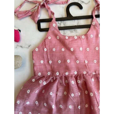 Pink Kota Embroidered Tie knot Dress Pink Kota Embroidered Tie knot Dress