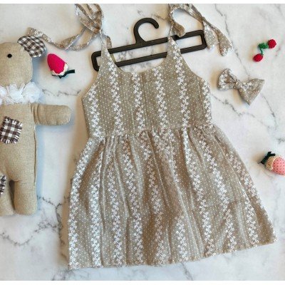 Ecru Kota Embroidered Tie knot Dress Ecru Kota Embroidered Tie knot Dress