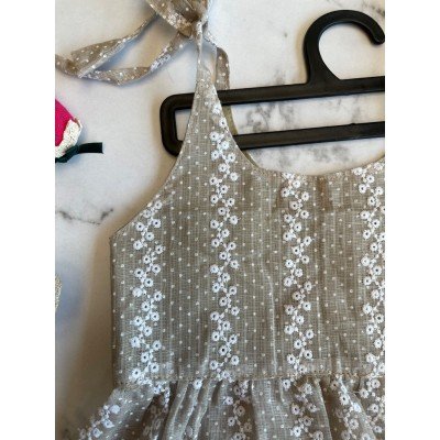 Ecru Kota Embroidered Tie knot Dress Ecru Kota Embroidered Tie knot Dress