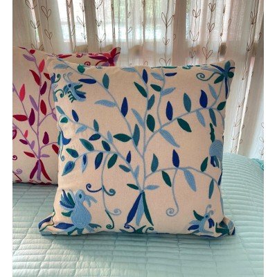 Flower Bug Blue Embroidered Cushion Flower Bug Blue Embroidered Cushion