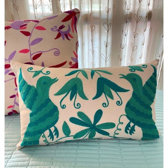 Cyan Bird Embroidered Cushion Cyan Bird Embroidered Cushion