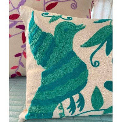 Cyan Bird Embroidered Cushion Cyan Bird Embroidered Cushion