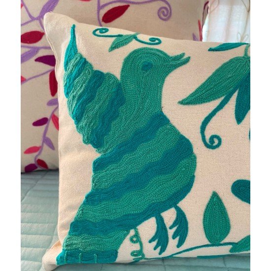 Cyan Bird Embroidered Cushion Cyan Bird Embroidered Cushion