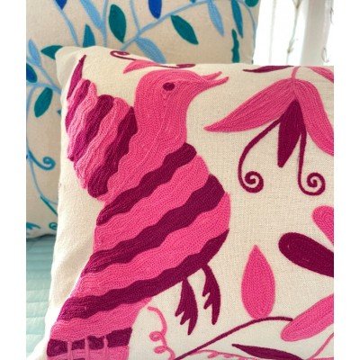 Fuchsia Bird Embroidered Cushion Fuchsia Bird Embroidered Cushion