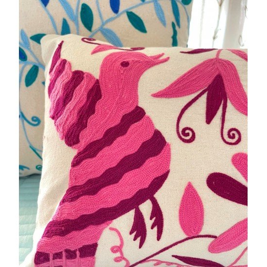 Fuchsia Bird Embroidered Cushion Fuchsia Bird Embroidered Cushion