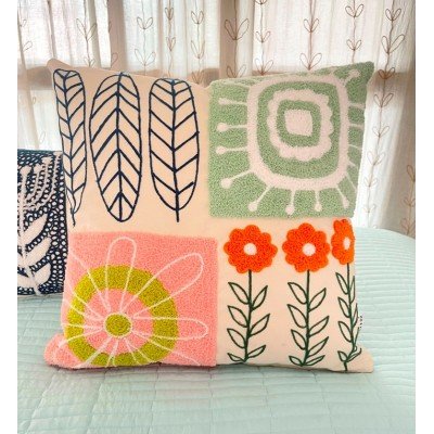 Flower Multi colour Embroidered Cushion  Flower Multi colour Embroidered Cushion