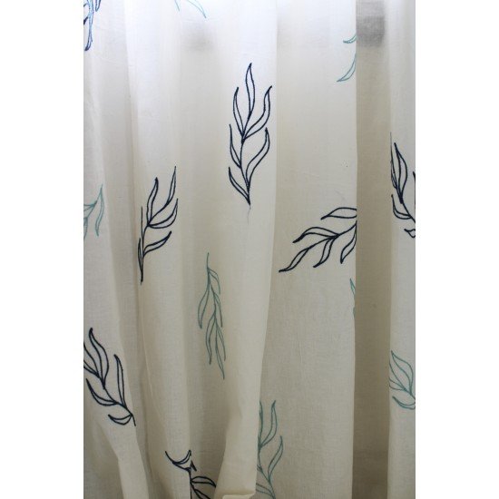 Azure Sage Leaf Embroidery Curtain