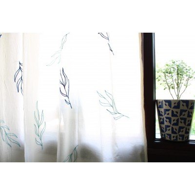 Azure Sage Leaf Embroidery Curtain