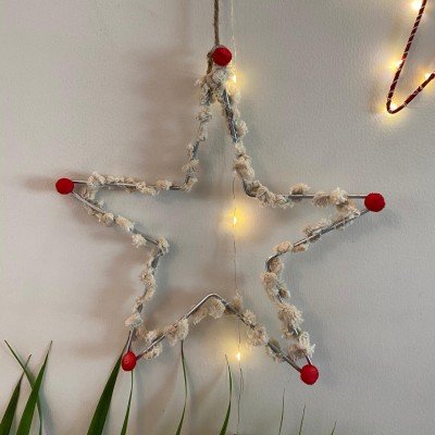 Silver Metal Star With Pom Poms Silver Metal Star With Pom Poms