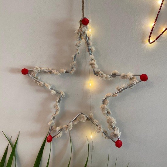 Silver Metal Star With Pom Poms