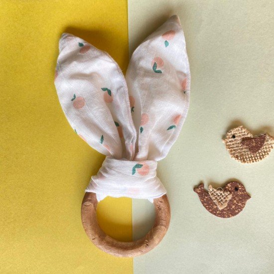 Peach bunny ear teether