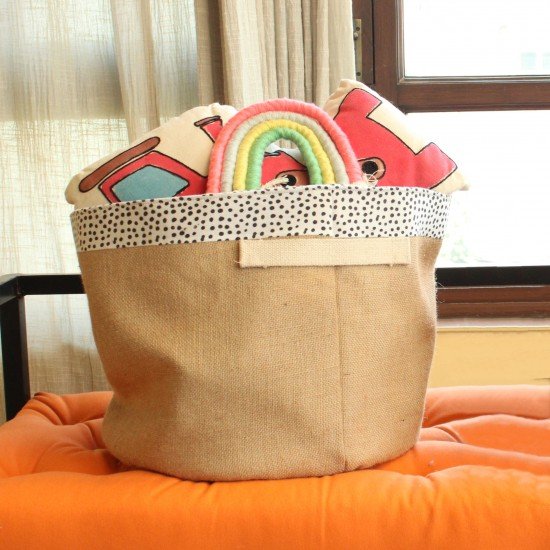 Black Polka Jute Storage Bag