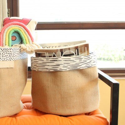 Black Stripe Jute Storage Bag Black Stripe Jute Storage Bag