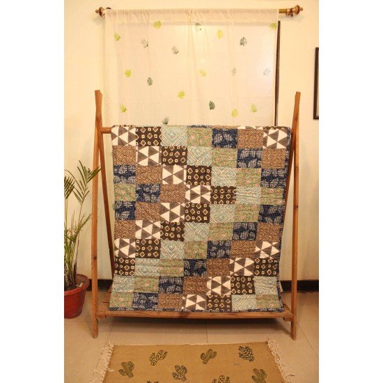 Patchwork Block Printed Quilt Single Bed