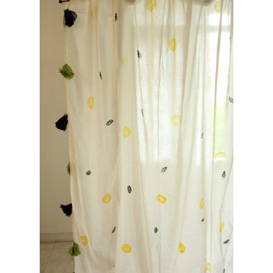 Lemon block printed curtain with tassles