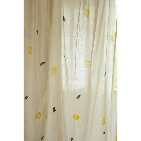 Lemon block printed curtain with tassles