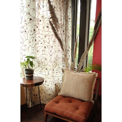 Flower Embroidery Curtain Brown Flower Embroidery Curtain Brown