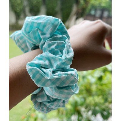 Sky Blue Gingham Scrunchie  Sky Blue Gingham Scrunchie