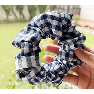 Saxe Blue Gingham Scrunchie Saxe Blue Gingham Scrunchie