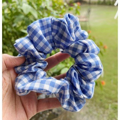 Cobalt Blue Gingham Scrunchie Cobalt Blue Gingham Scrunchie