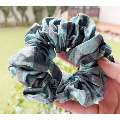 Grey & Blue Gingham Scrunchie Grey & Blue Gingham Scrunchie