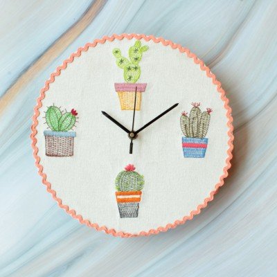 Cactus Embroidered Clock Cactus Embroidered Clock