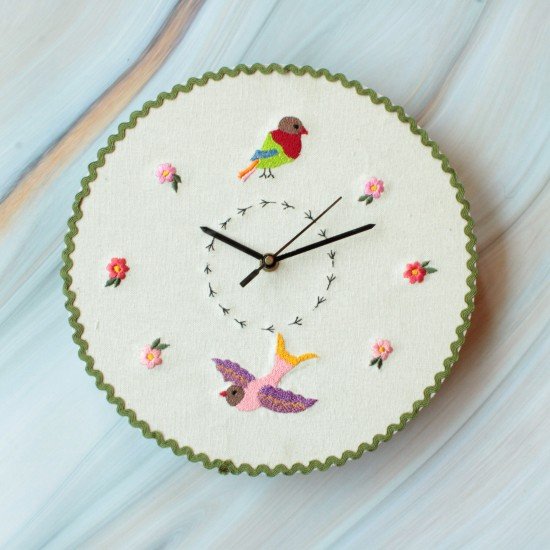 Birds Embroidered Clock