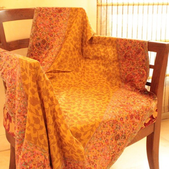 Yellow Base Leaf Kani Multicolour Border Stole