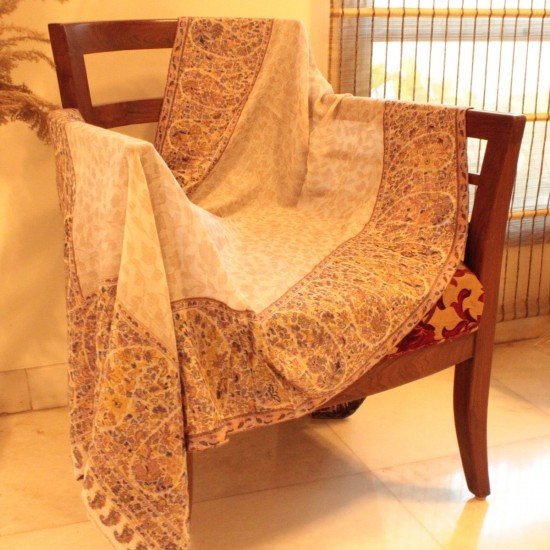 Beige Leaves on Natural Base Kani Multicolour Stole