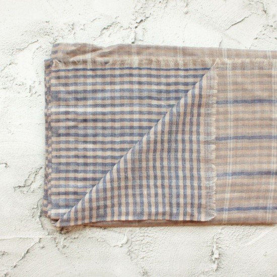 Blue on Beige check Kani Stole