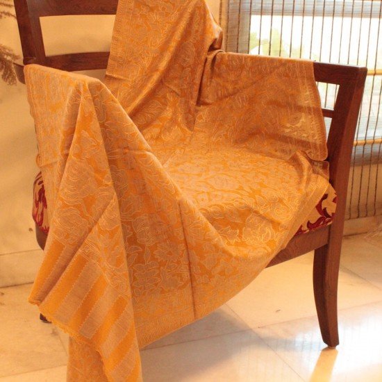 Mustard Floral Embroidered Kani Stole