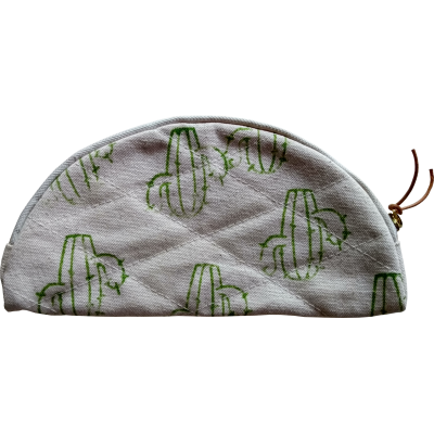 Cactus Block Printed Semi Circle Pouch Cactus Block Printed Semi Circle Pouch