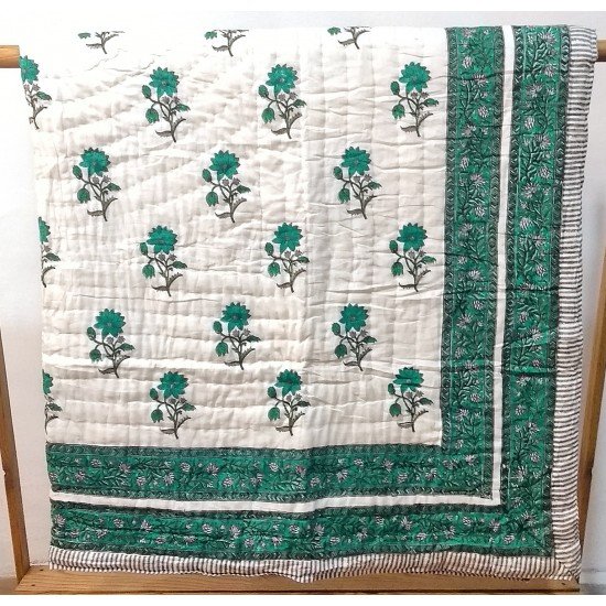 Sea Green Flower Printed Quilt