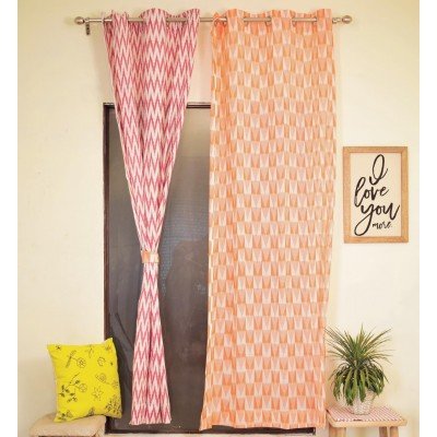 Peach Ikat Handloom Curtain