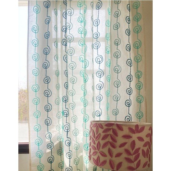 Helix Blue Embroidered Curtain