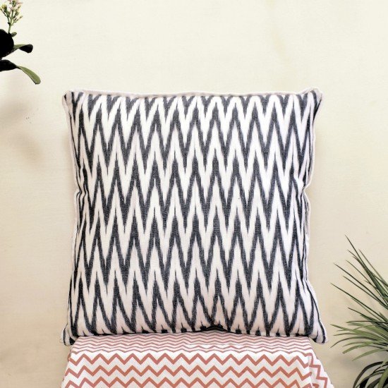 Grey Zig Zag Ikkat Handloom Cushion