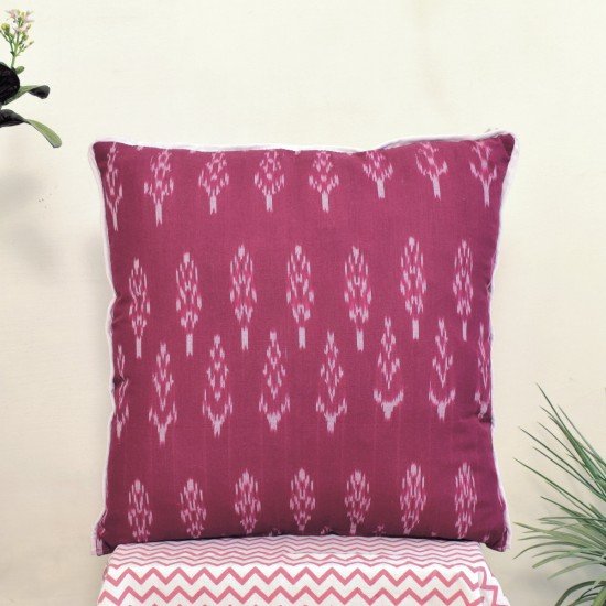 Deep Pink White Ikkat Handloom Cushion