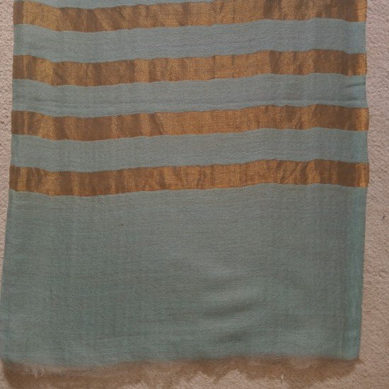 Blue With thick Golden Zari Stripes Cashmere Stole Blue With thick Golden Zari Stripes Cashmere Stole