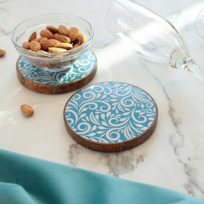 Blue Floral Wood Coaster Blue Floral Wood Coaster