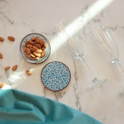 Blue Floral Wood Coaster Blue Floral Wood Coaster