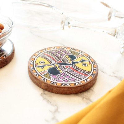 Kalamkari Fish Wood Coaster Kalamkari Fish Wood Coaster