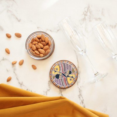 Kalamkari Fish Wood Coaster Kalamkari Fish Wood Coaster