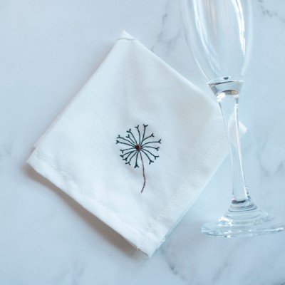 Embroidered dandelion Napkins Dark Green  (set of 6) Embroidered dandelion Napkins Dark Green  (set of 6)