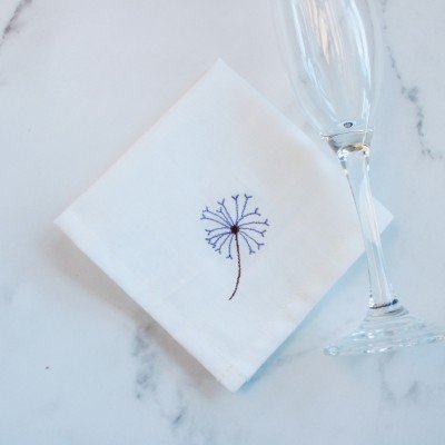 Embroidered dandelion Napkins Purple  (set of 6) Embroidered dandelion Napkins Purple  (set of 6)