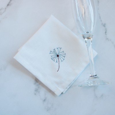 Embroidered dandelion Napkins Teal Blue  (set of 6) Embroidered dandelion Napkins Teal Blue  (set of 6)