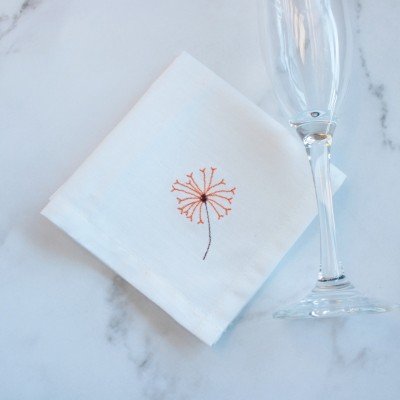 Embroidered dandelion Napkins Orange  (set of 6) Embroidered dandelion Napkins Orange  (set of 6)