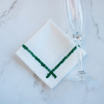 Embroidered Zig Zag Napkins Green  (set of 6) Embroidered Zig Zag Napkins Green  (set of 6)